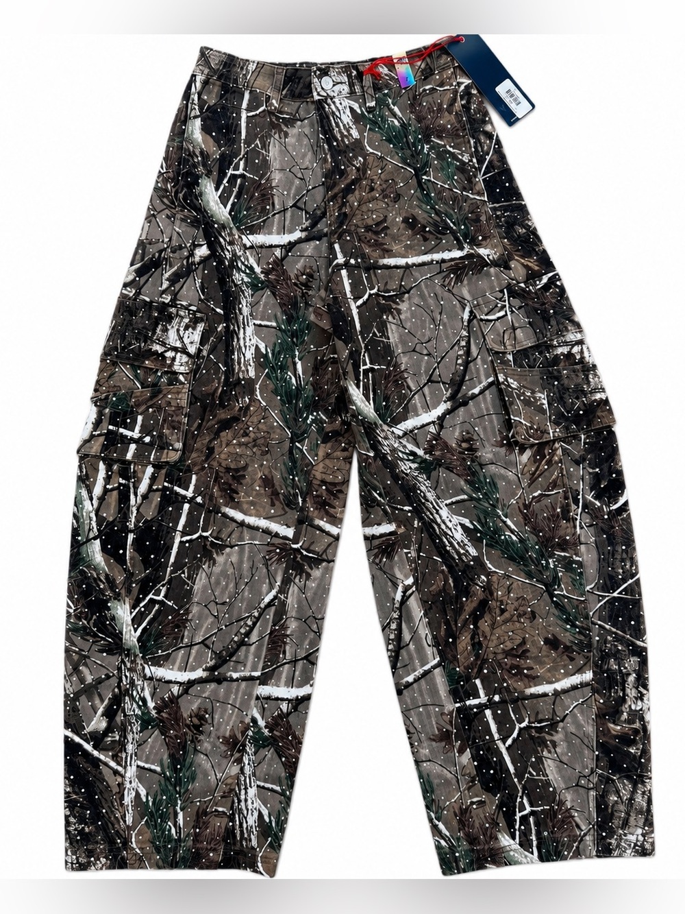 VBRT Rhinestone Camo Barrel Jeans Womens 7 W27 Baggy Cargo Y2K NWT XPT506 - Picture 3 of 16